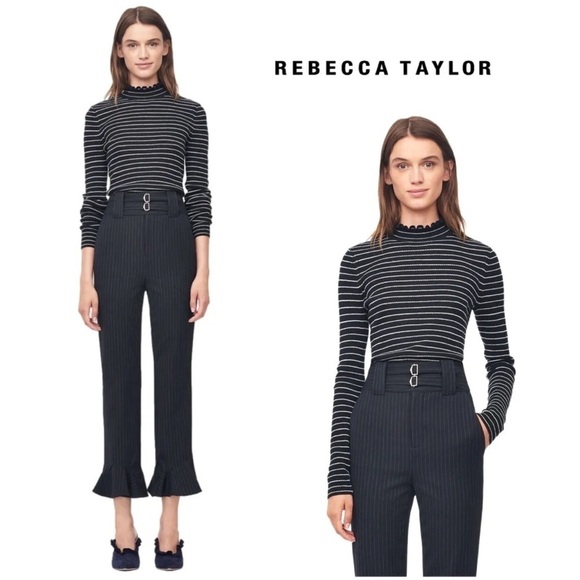 Rebecca Taylor Sweater Mock Neck Ruffle Turtleneck 100% Merino Wool Pullover L - Picture 1 of 12